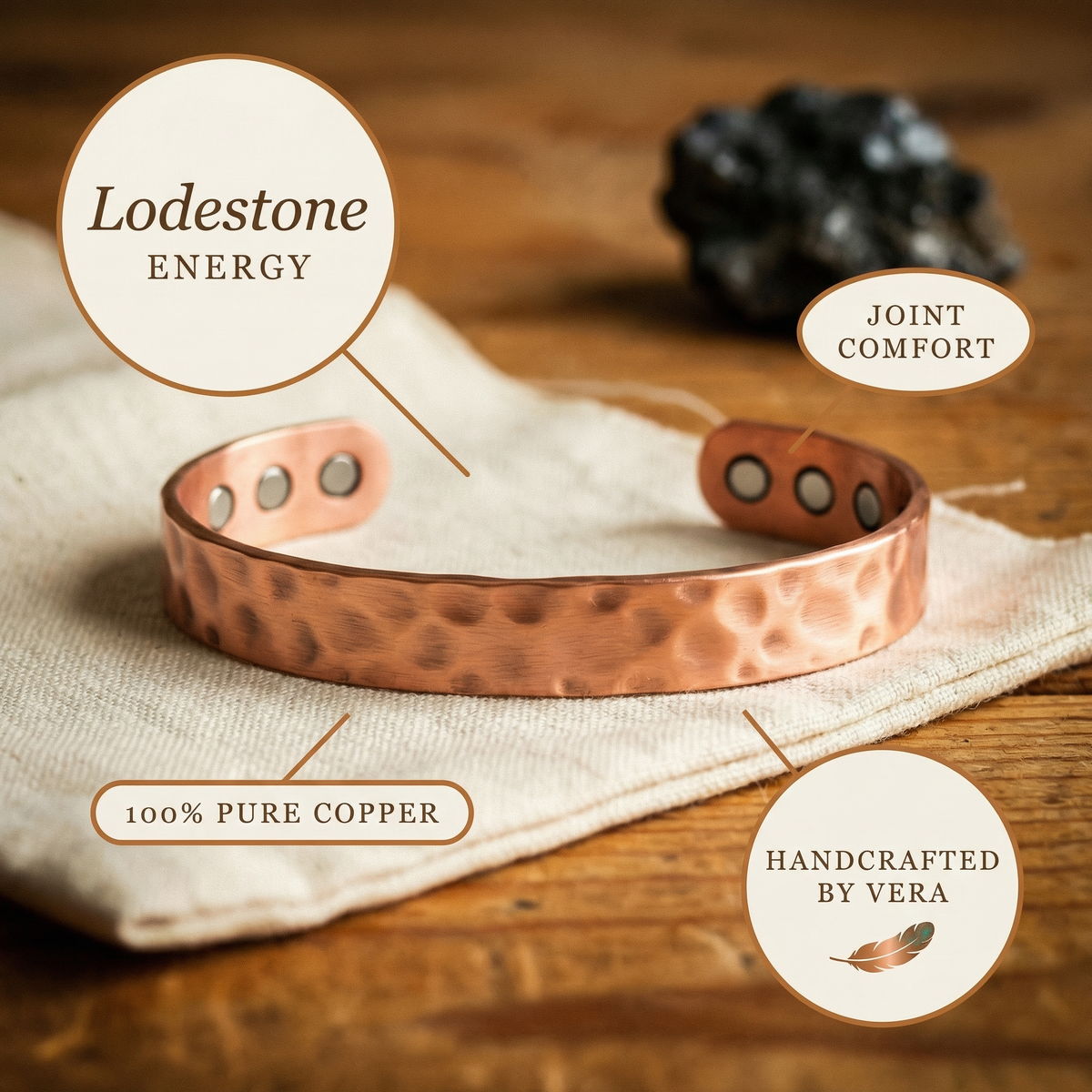 Grace's Lodestone Copper Bracelet